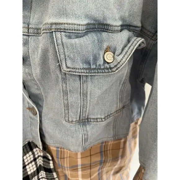 So Goods Vtg Womens Teen XL Denim Patchwork Shaket Distressed Grunge Western - Picture 7 of 9